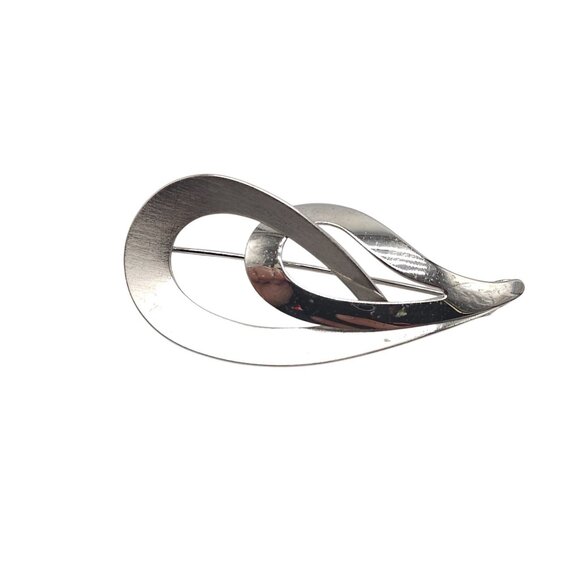 BEAU 925 Sterling Silver Vintage Interlocked Teardrop Modernist Pin Brooch - Picture 1 of 5